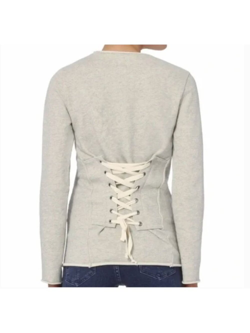 NSF Heathered Gray Corset Lace Down Back Sweatshirt Top P
